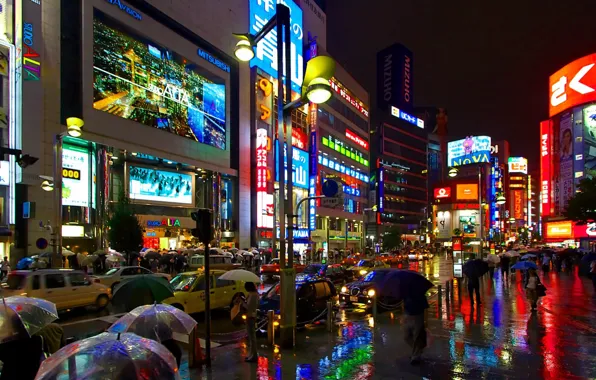Картинка машины, люди, дождь, улица, Tokyo, Japan