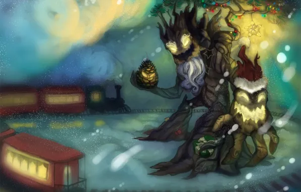 Картинка зима, деревья, новый год, духи, арт, christmas or winter maokai, by laments