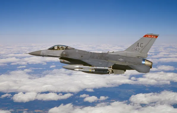 Картинка облака, американский, лёгкий, многофункциональный, истребитель четвёртого поколения, F-16C/J
