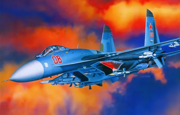 Картинка авиация, истребитель, самолёт, российский, ВВС РФ, су-27