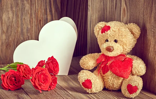 Картинка любовь, цветы, розы, мишка, love, bear, heart, romantic, Valentine's day, roses, Teddy