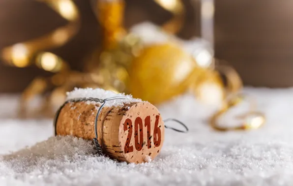 Картинка Новый Год, пробка, golden, bokeh, New Year, Happy, 2016