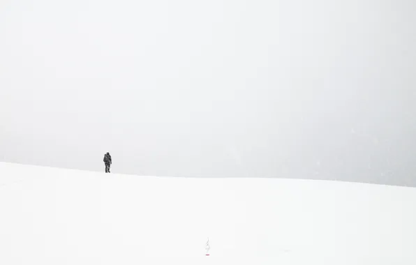 Картинка поле, снег, человек