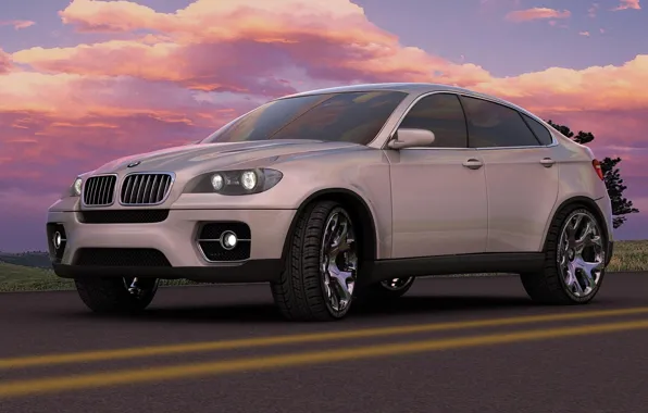 Картинка дорога, облака, BMW-x6