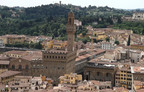 Картинка башня, дома, Италия, Флоренция, Палаццо Веккьо