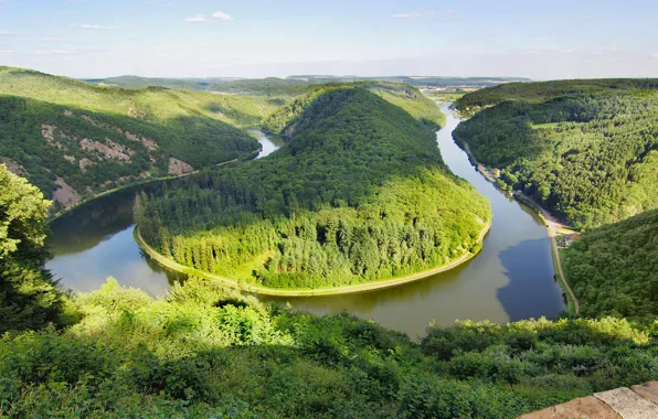 Картинка лес, природа, река, Германия, Саар, Метлах