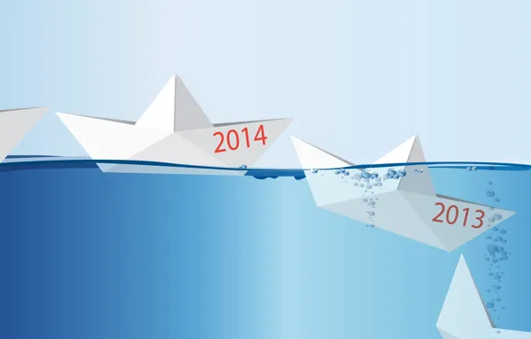 Картинка concept, happy new year, С Новым годом, 2014, концепция, Origami, ship in water, корабль в …