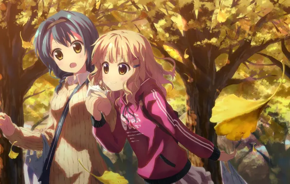 Картинка осень, девушки, аниме, girls, anime