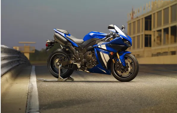 Картинка синий, мотоцикл, yamaha, bike, blue, ямаха, supersport, yzf-r1