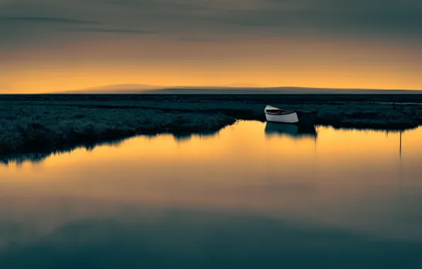 Картинка ночь, озеро, лодка