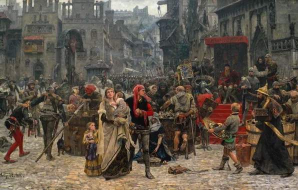 Картинка толпа, картина, площадь, средневековье, 1889