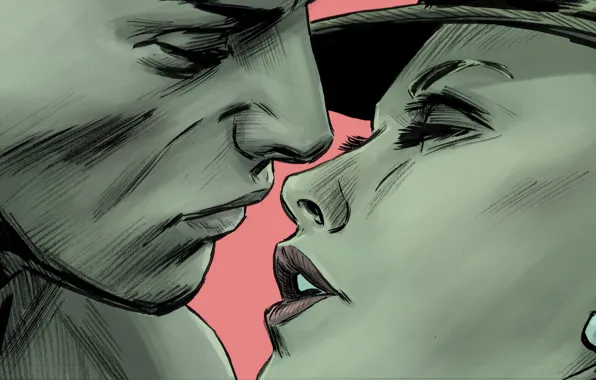 Картинка женщина, поцелуй, лица, губы, мужчина