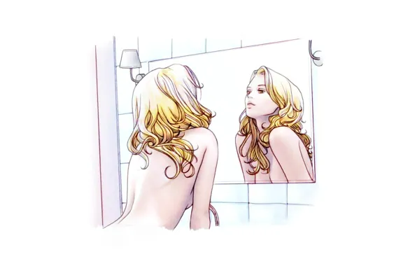 Картинка девушка, утро, зеркало