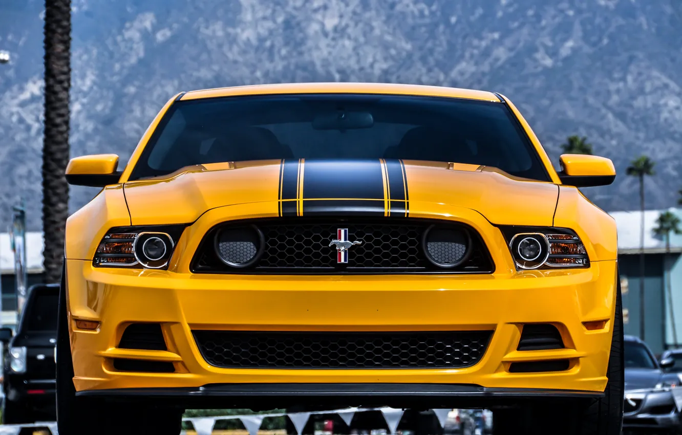 Фото обои Mustang, Ford, Желтый, Boss 302, Yellow, Передок