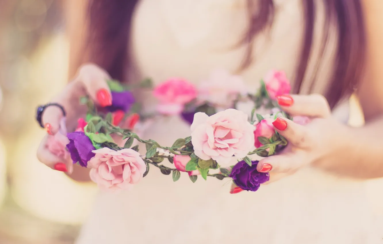 Фото обои цветы, весна, happy, невеста, венок, свадьба, flowers, spring, lovely, wedding, bride, милые, wreath, счастливые