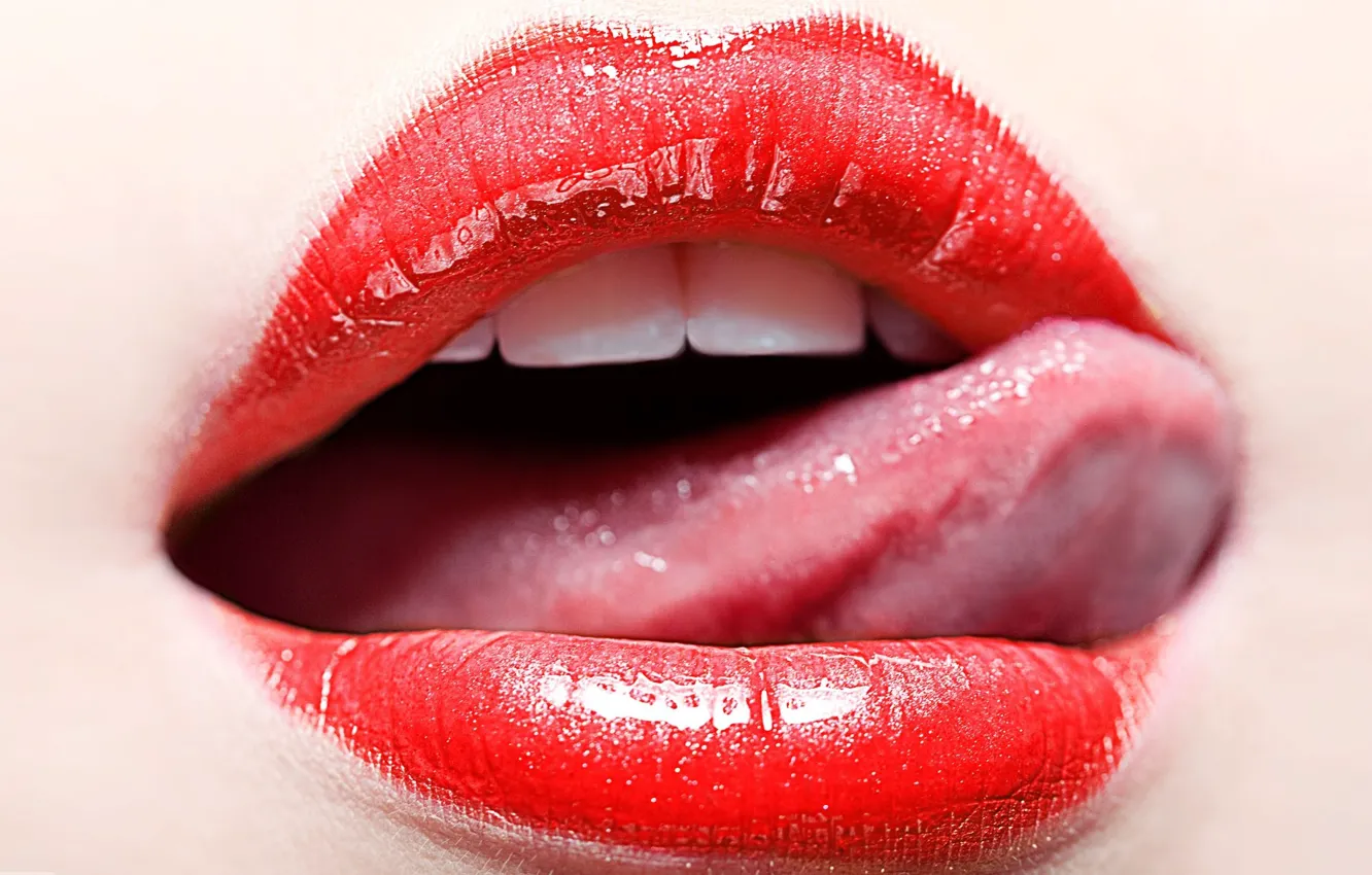 Фото обои lips, tongue, makeup, teeth. 