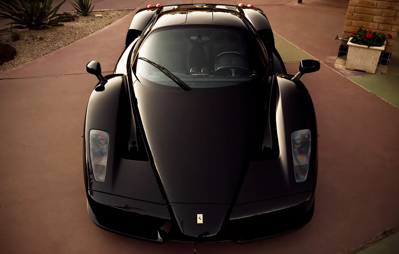 Фото обои черный, Ferrari, суперкар, supercar, феррари, black, enzo, front, энзо