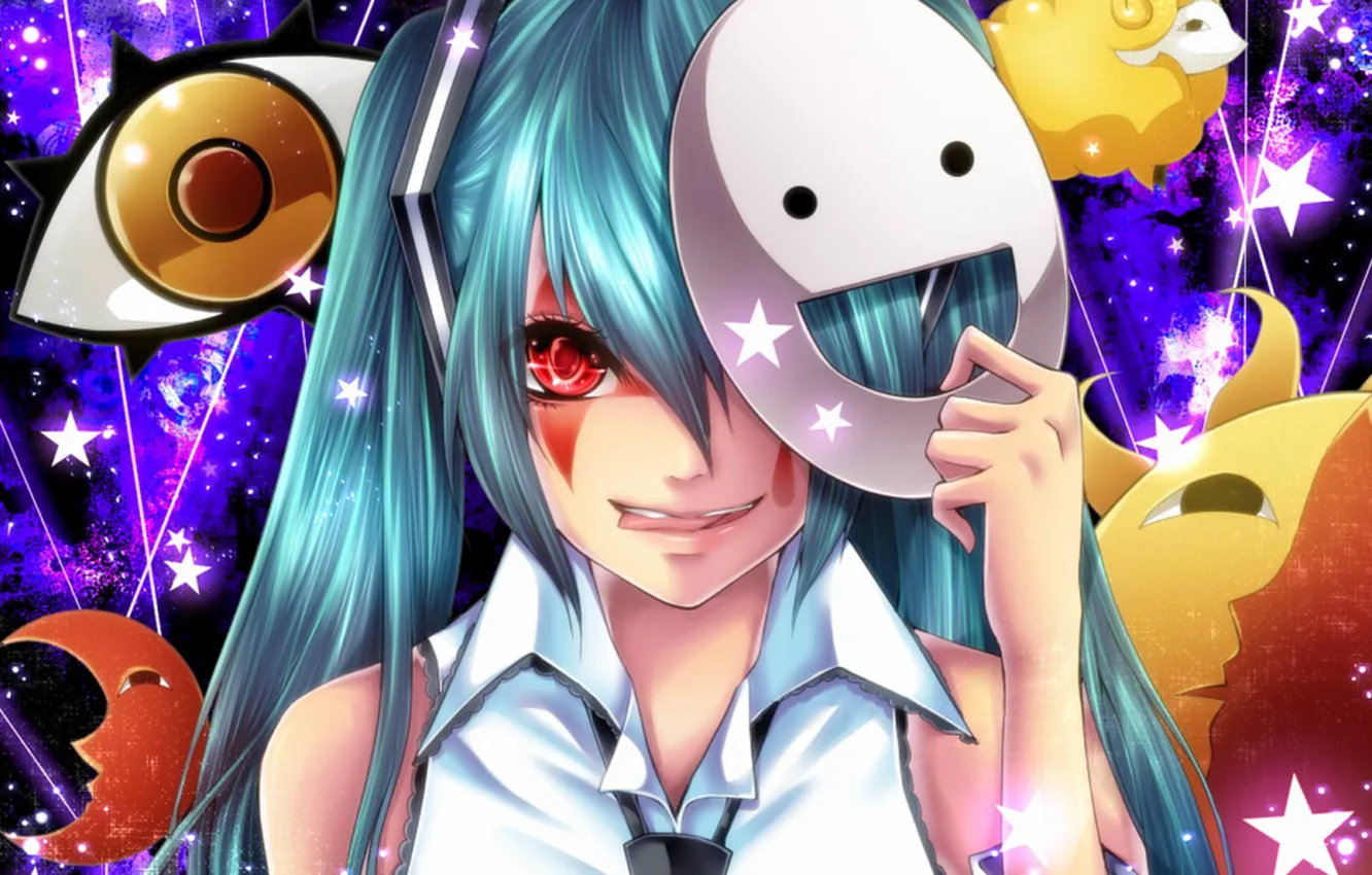 Обои язык взгляд девушка улыбка маска vocaloid hatsune miku. anime.goodfon....