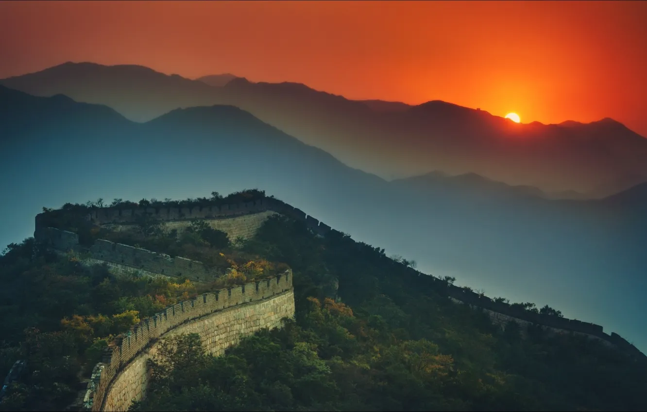 Фото обои night, wallpapers, china, great wall