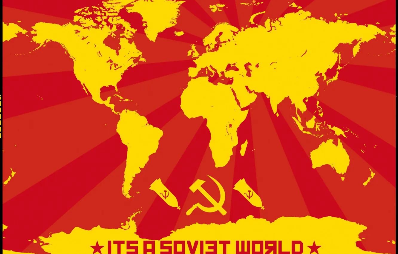 Фото обои звезда, молот, карта мира, коммунизм, бомбы, серп