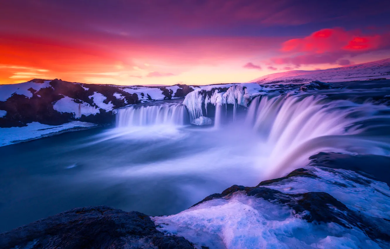 Фото обои Sky, Amazing, Landscape, Sunset, Sunrise, Colors, Iceland, Rocks,...