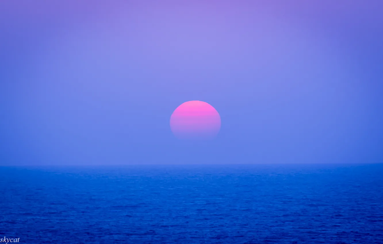 Фото обои небо, солнце, закат, океан, вечер, Япония, горизонт, сиреневое