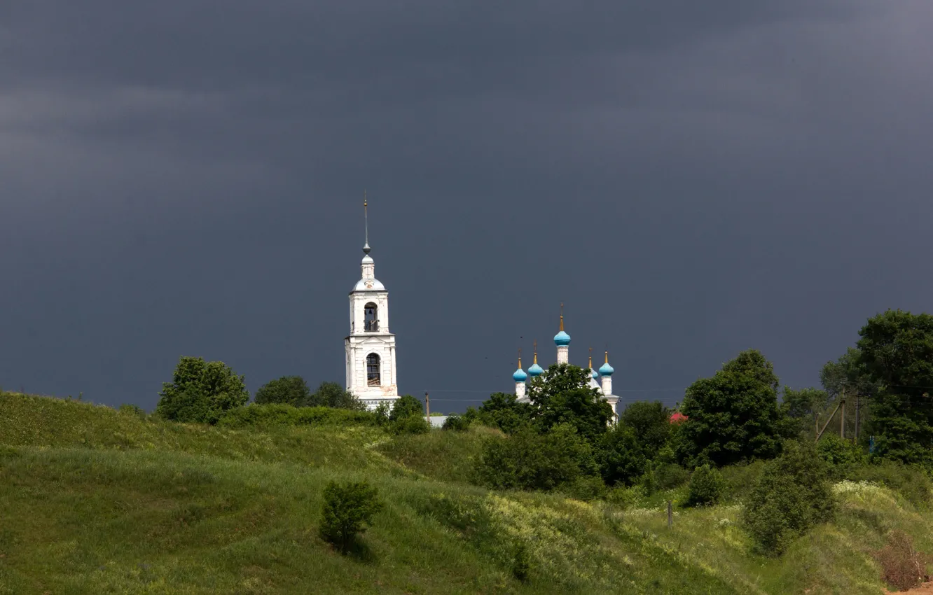 Фото обои гроза, небо, облака, шторм, церковь, храм, россия, православие, предгрозовое