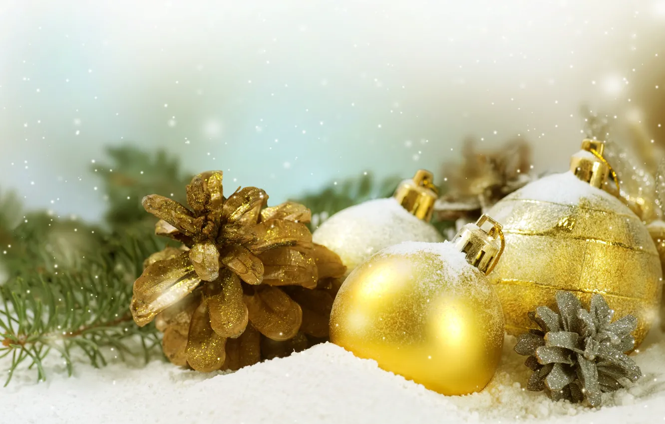 Фото обои украшения, шары, Новый Год, Рождество, Christmas, шишки, New Year, decoration
