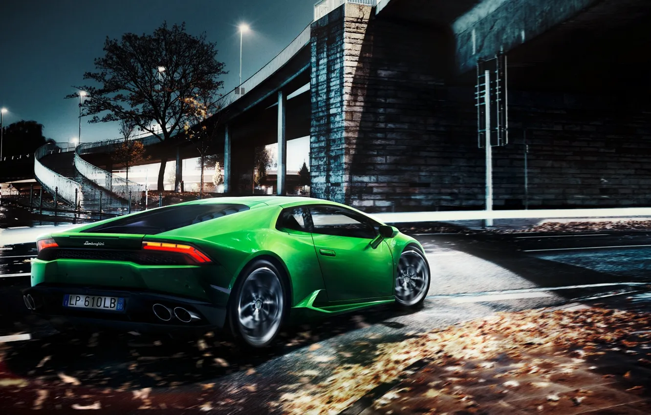 Фото обои Lamborghini, Зеленый, Ламборджини, Green, Уракан, Huracan, LP610-4
