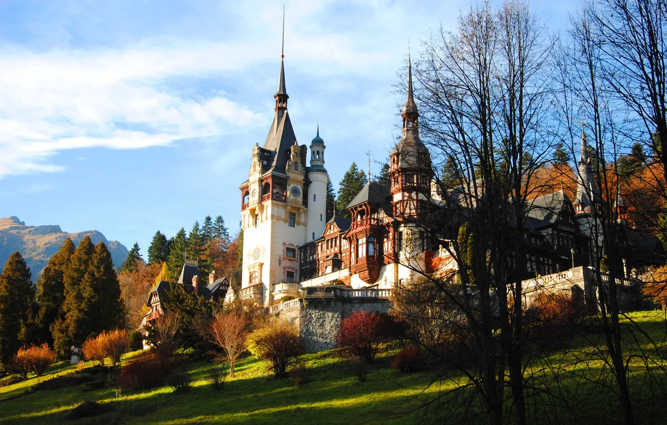 Фото обои осень, замок, румыния