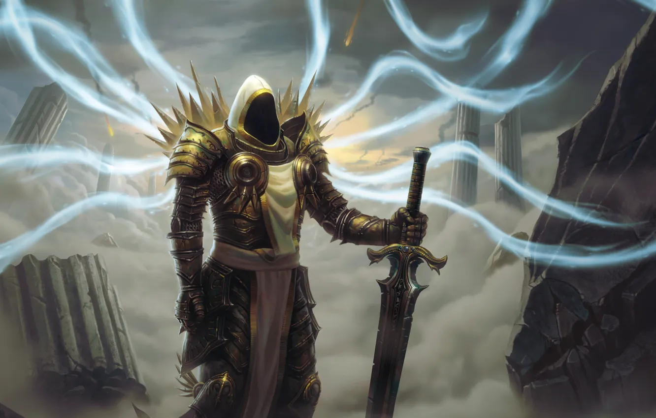 Фото обои меч, руины, архангел, Diablo 3, тираэль, Диабло 3