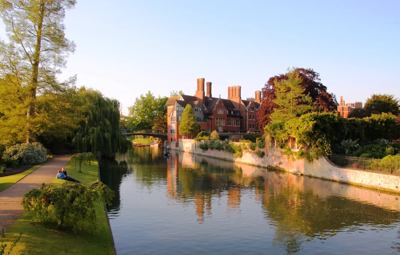 Фото обои город, парк, река, Англия, Jerwood Library, Trinity Hall College