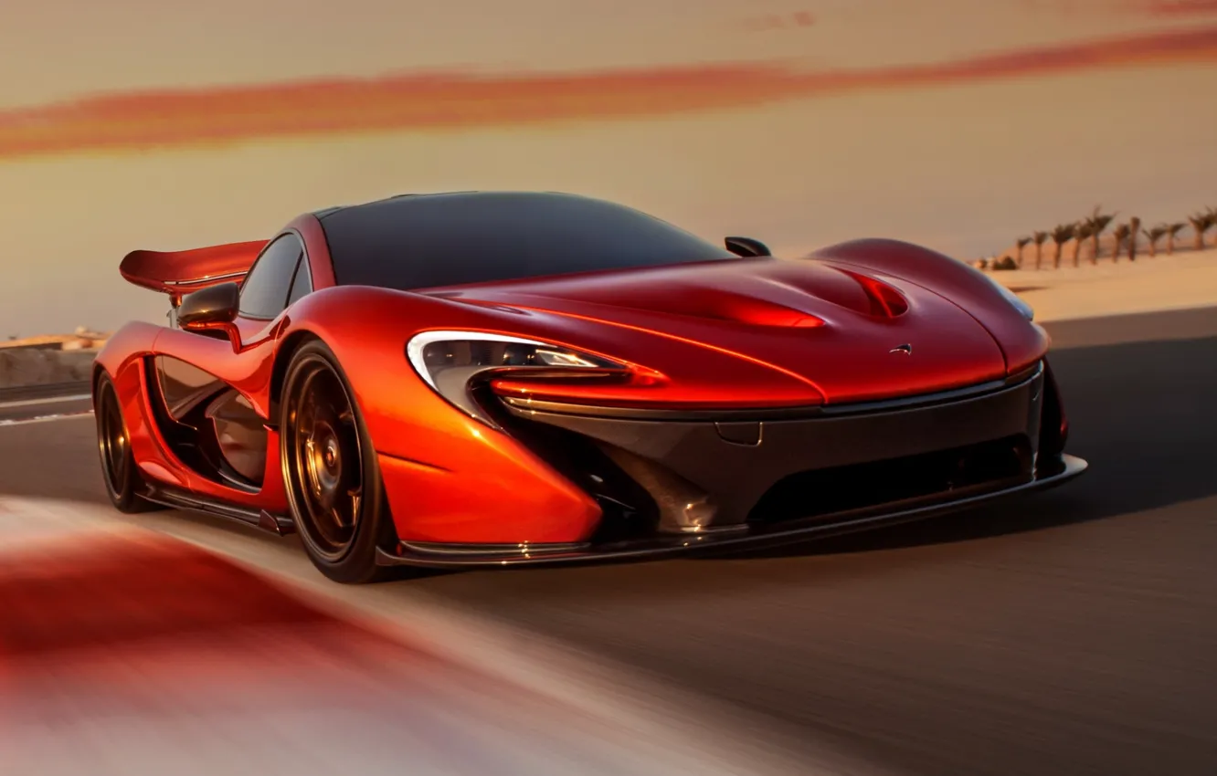 Фото обои Concept, небо, оранжевый, McLaren, концепт, суперкар, передок, МакЛарен