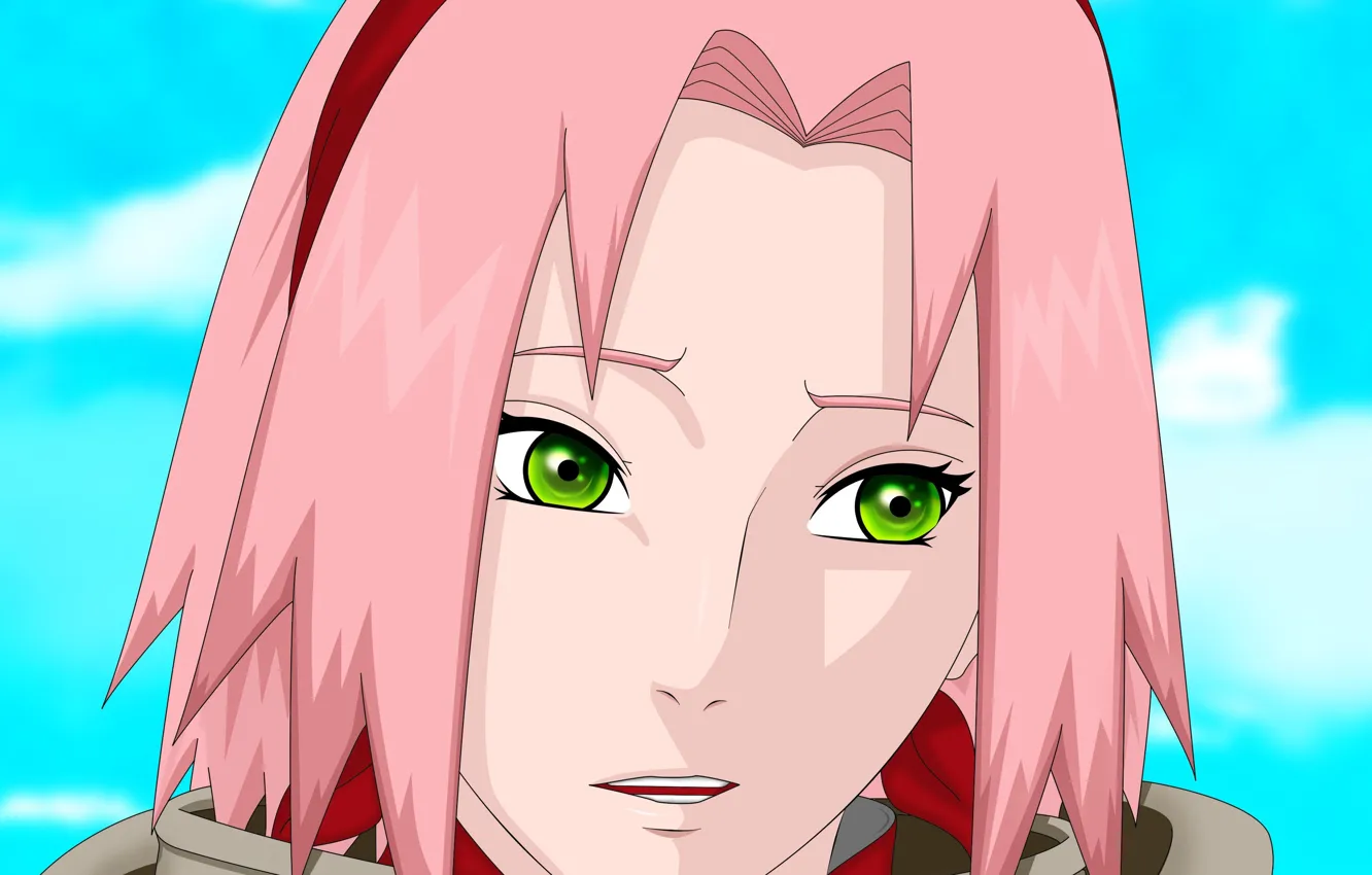 Фото обои girl, game, Naruto, Sakura, pink hair, sky, green eyes, anime, cl...
