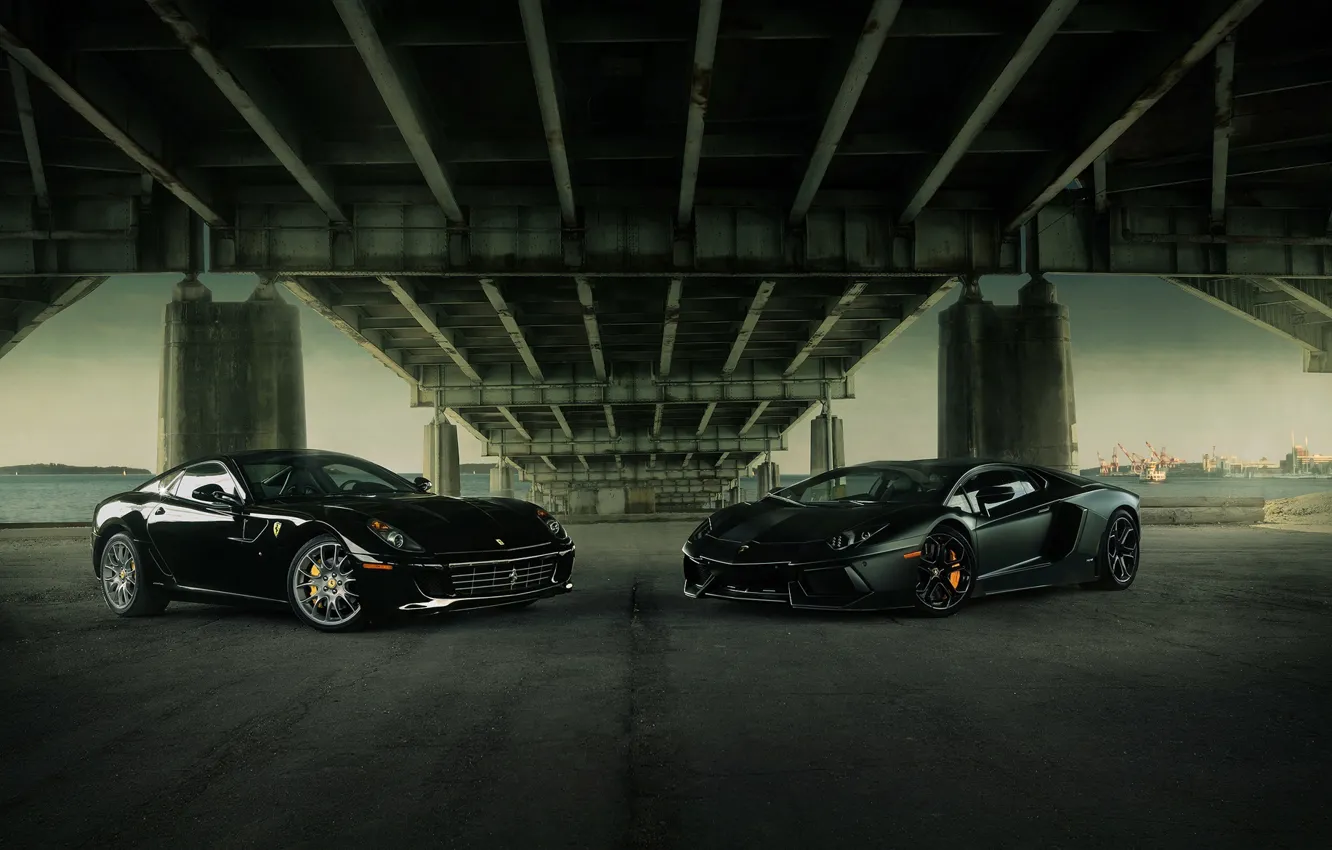 Фото обои Lamborghini, Ferrari, Aventador, Supercars, Суперкары, 599 GTB