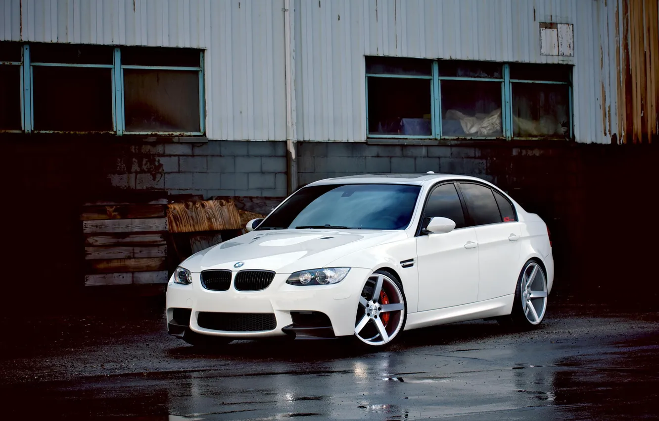 Фото обои BMW, white, sedan, vossen, E90