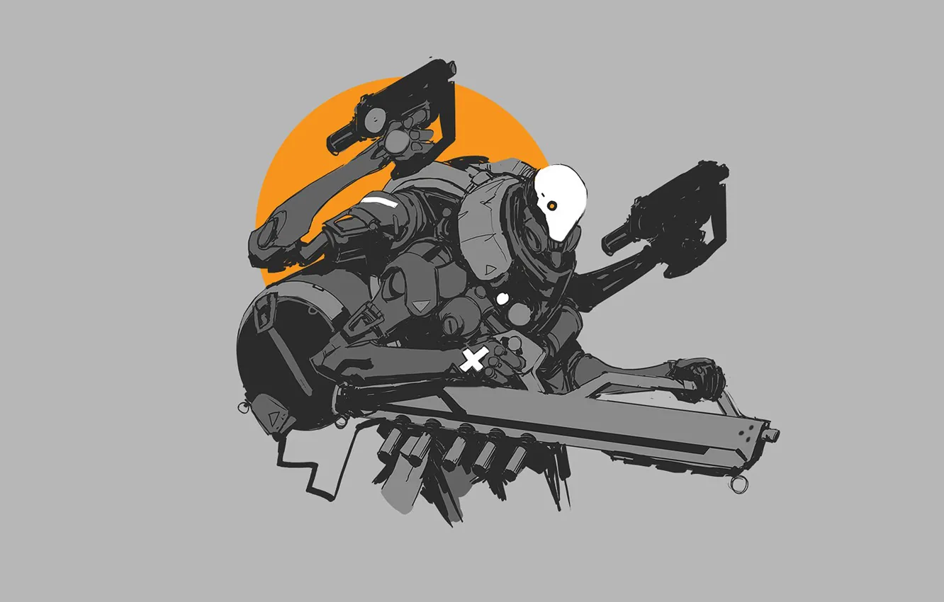 Фото обои солнце, оружие, робот, пушки, guns, киборг, Robot, sun, cyborg