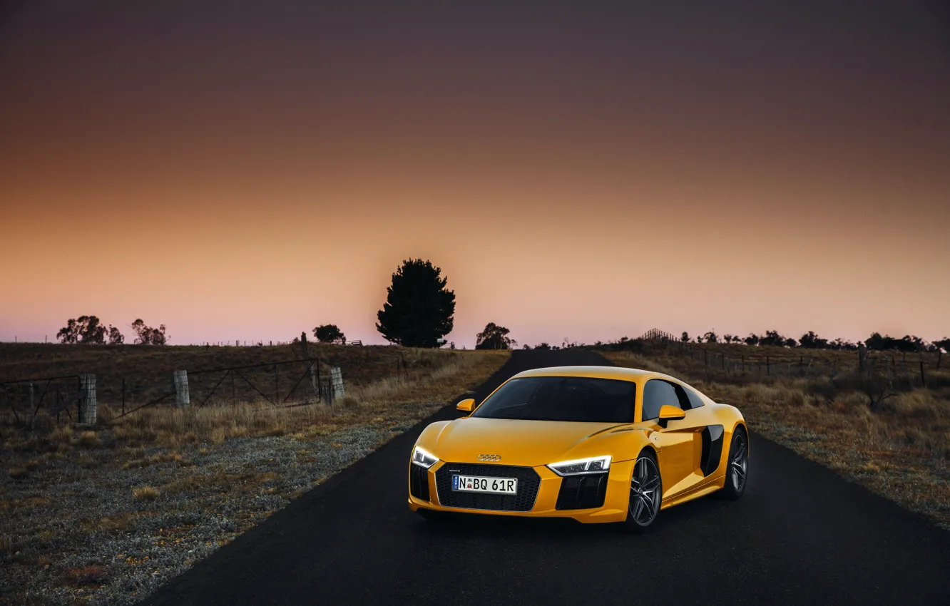 Фото обои желтый, Audi, ауди, суперкар, supercar, sky, yellow, V10