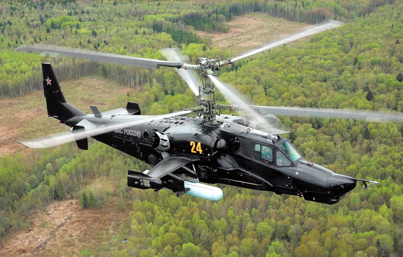 Фото обои Вертолет, ВВС, России, Ударный, Чёрная акула, КА-50, Hokum A