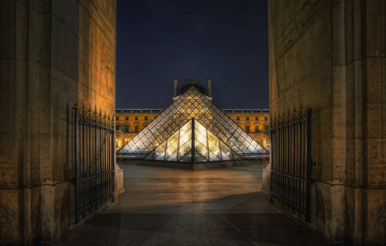Фото обои ночь, Франция, Париж, Лувр, paris, night, france, louvre, pyramid, museum