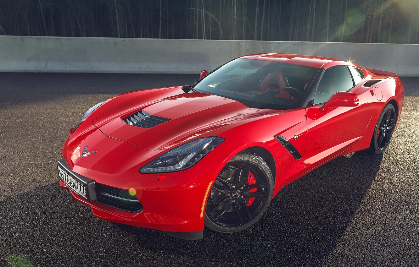 Фото обои Corvette, Chevrolet, Muscle, Red, Car, Front, American, Stingray
