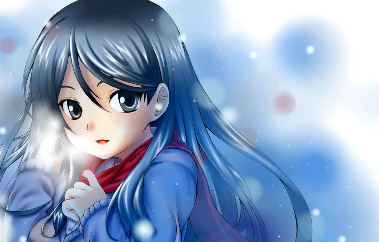 Фото обои девушка, снег, улыбка, шарф, To Aru Majutsu no Index, fukiyose seiri, индекс волшебства