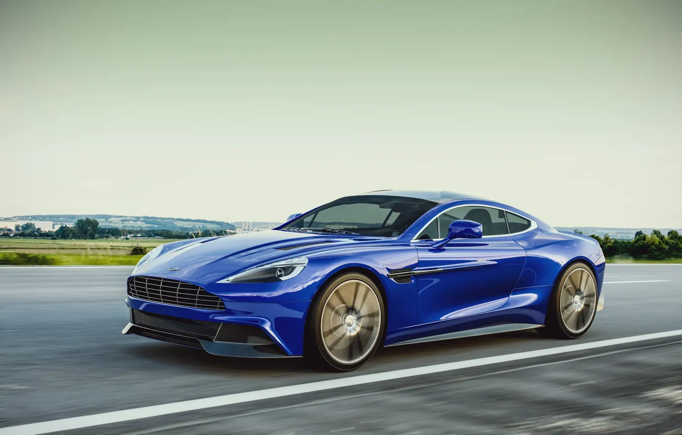 Фото обои Aston Martin, Blue, Speed, Road, 2013, Vanquish, Sport Car, by Laffonte