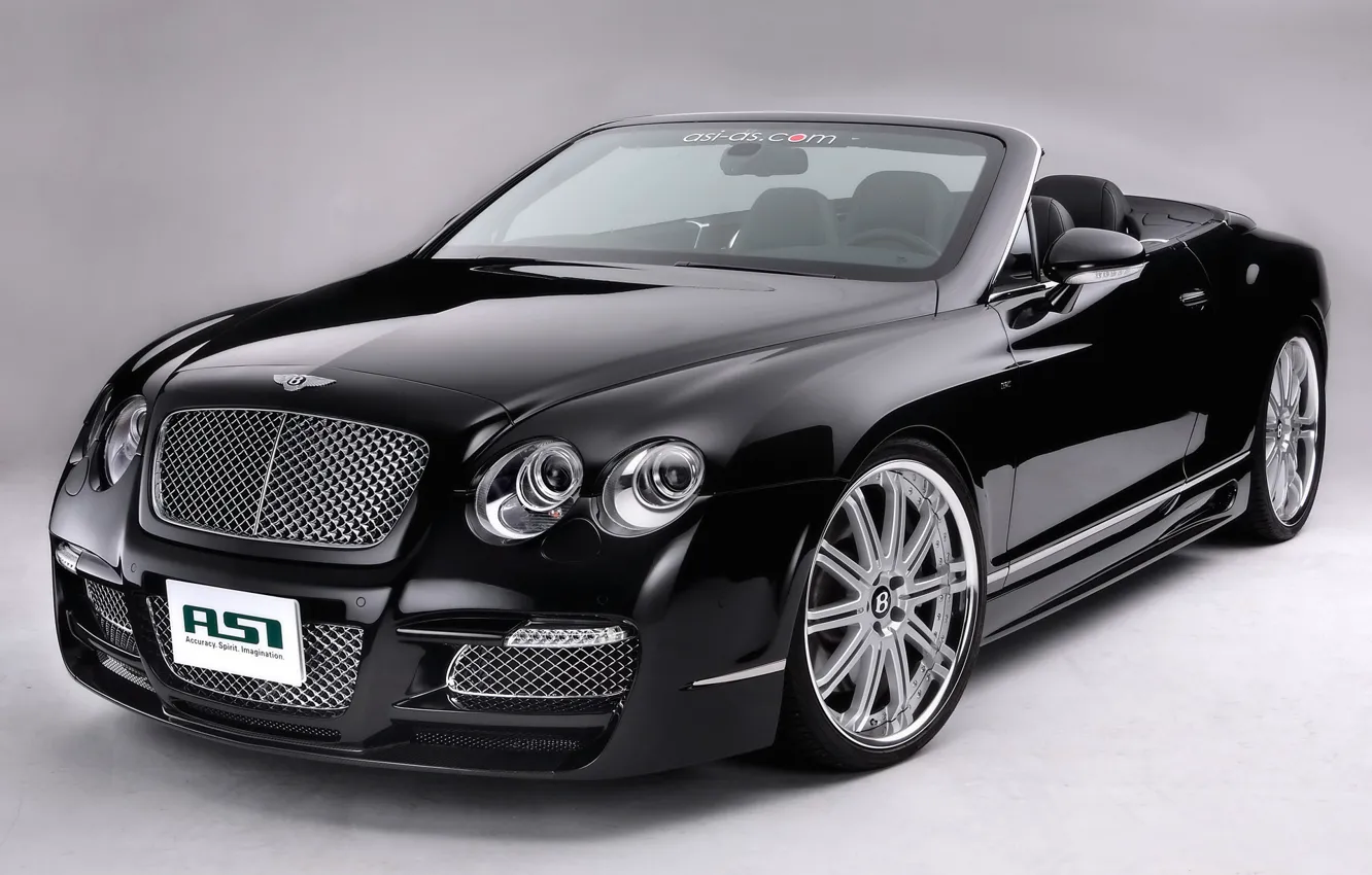 Фото обои черный, Bentley, Машина, кабриолет, диски, на сером фоне