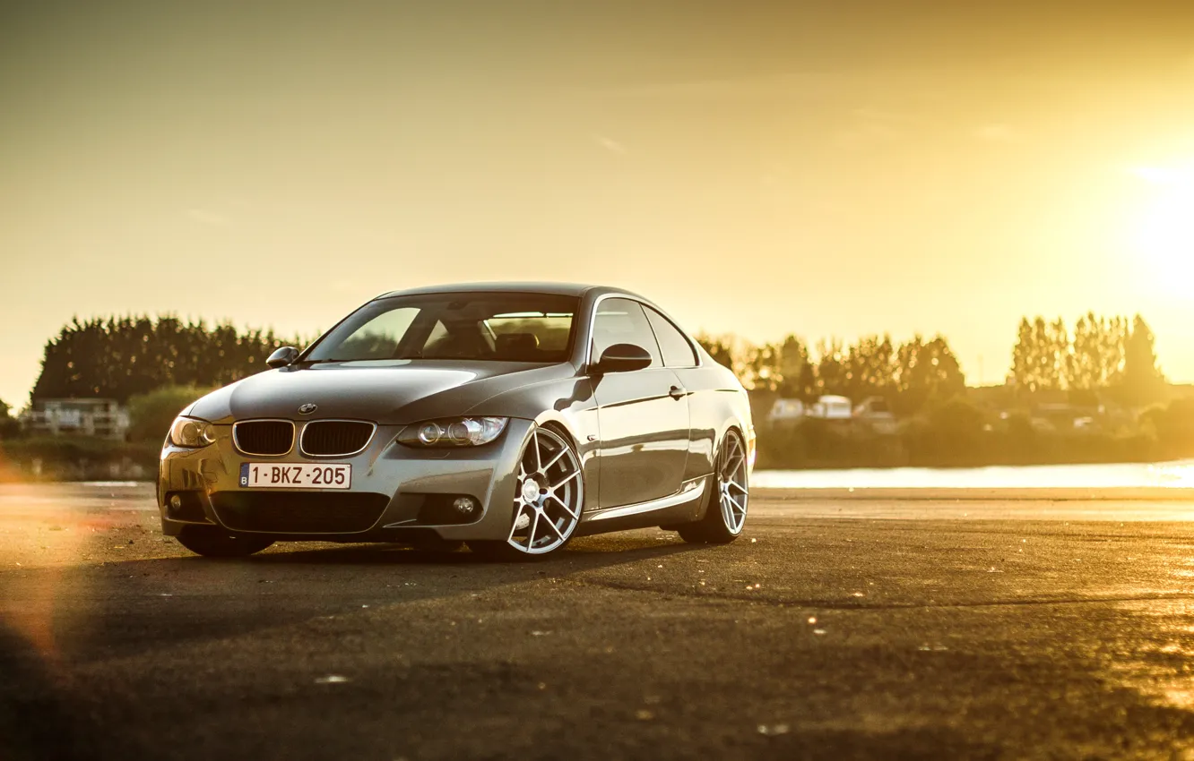 Фото обои BMW, silver, wheels, E92, frontside