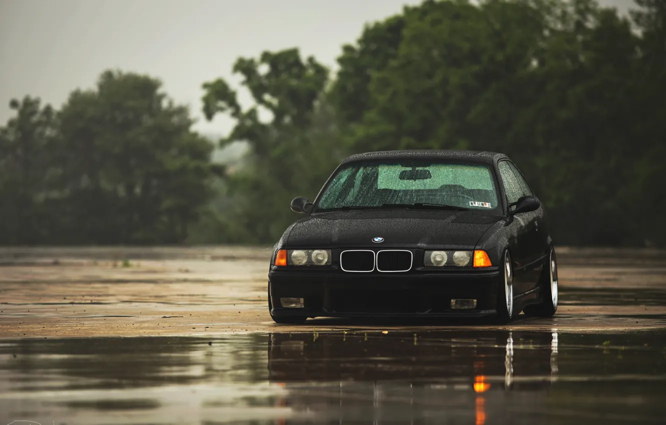 Фото обои дождь, бмв, BMW, черная, black, E36
