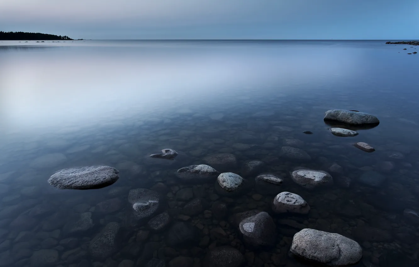 Фото обои вода, озеро, гладь, берег, вечер, Швеция, кани