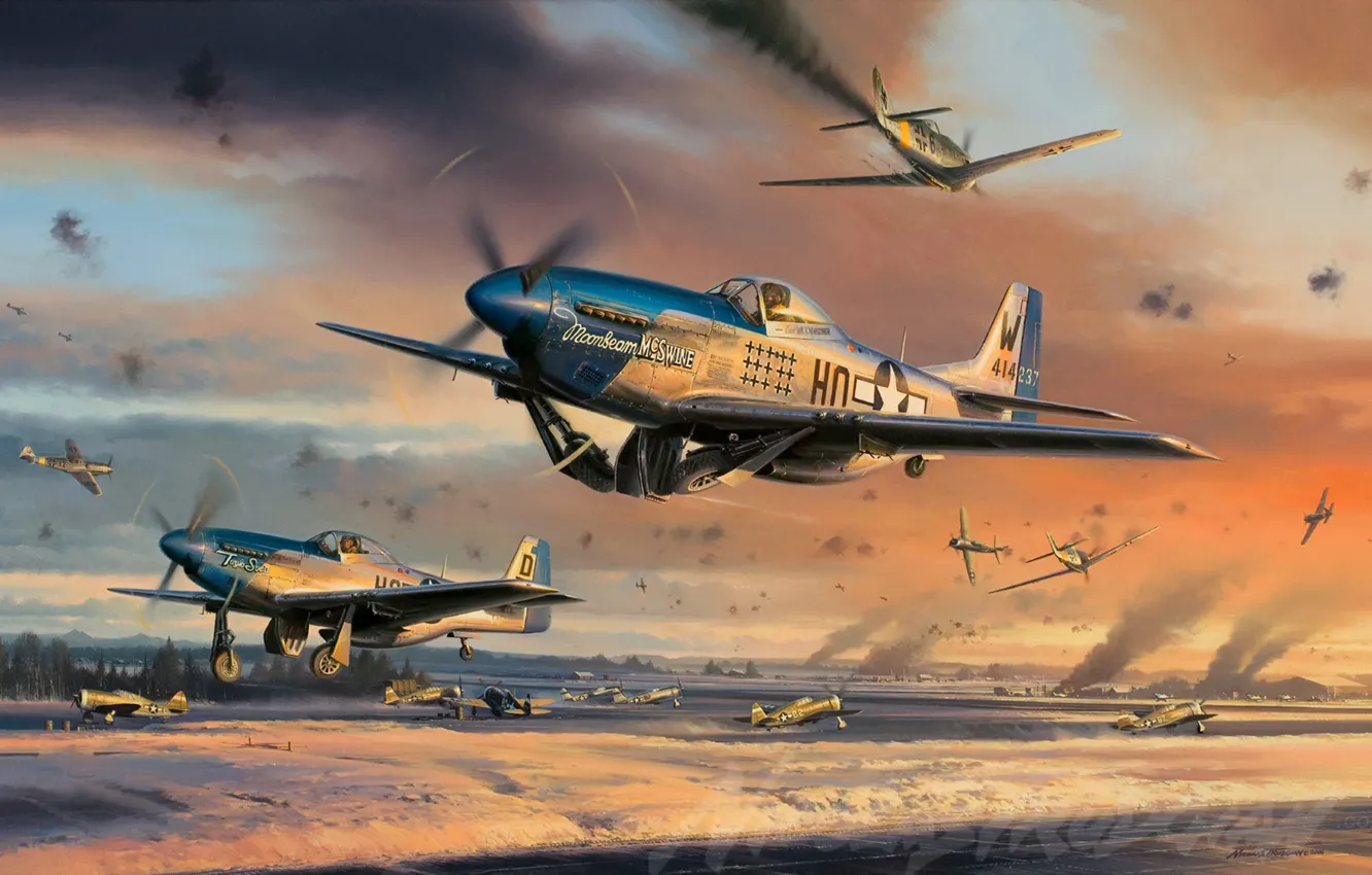 Фото обои самолет, Mustang, Истребитель, Мустанг, painting, WW2, P-51 Mustang, aircraft art