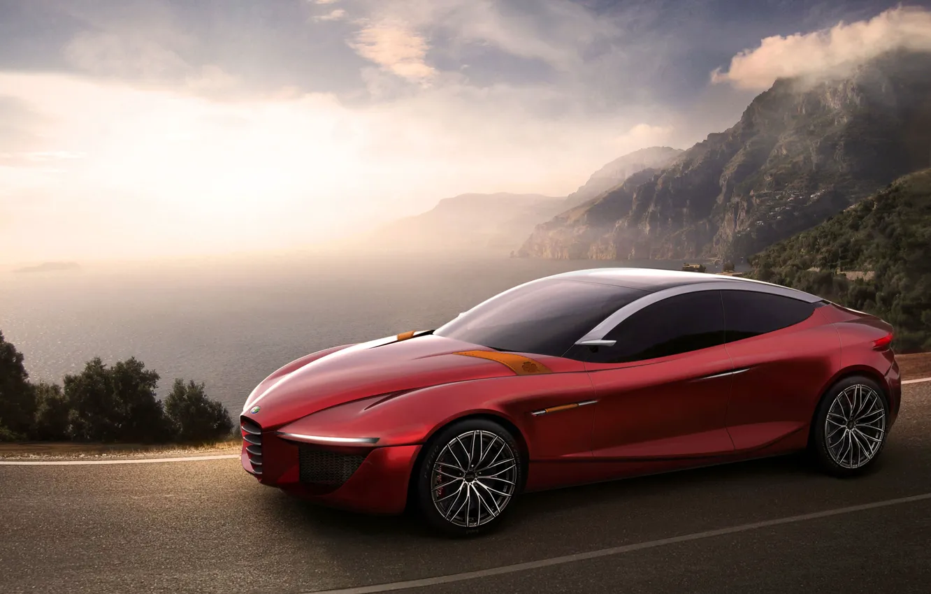 Фото обои Concept, Alfa Romeo, Red, Car, Gloria, Road