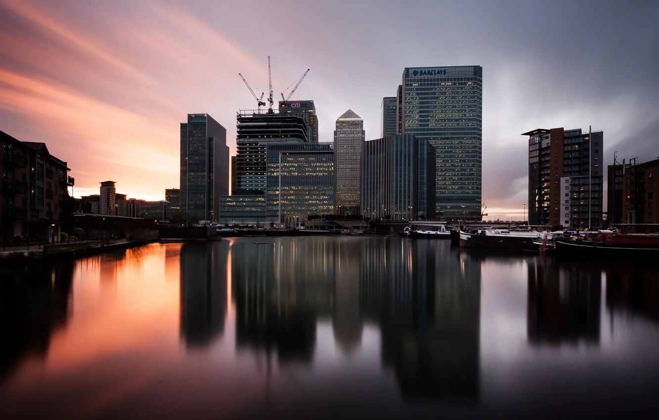 Фото обои закат, англия, лондон, london, twilight, sunset, england, canary wharf
